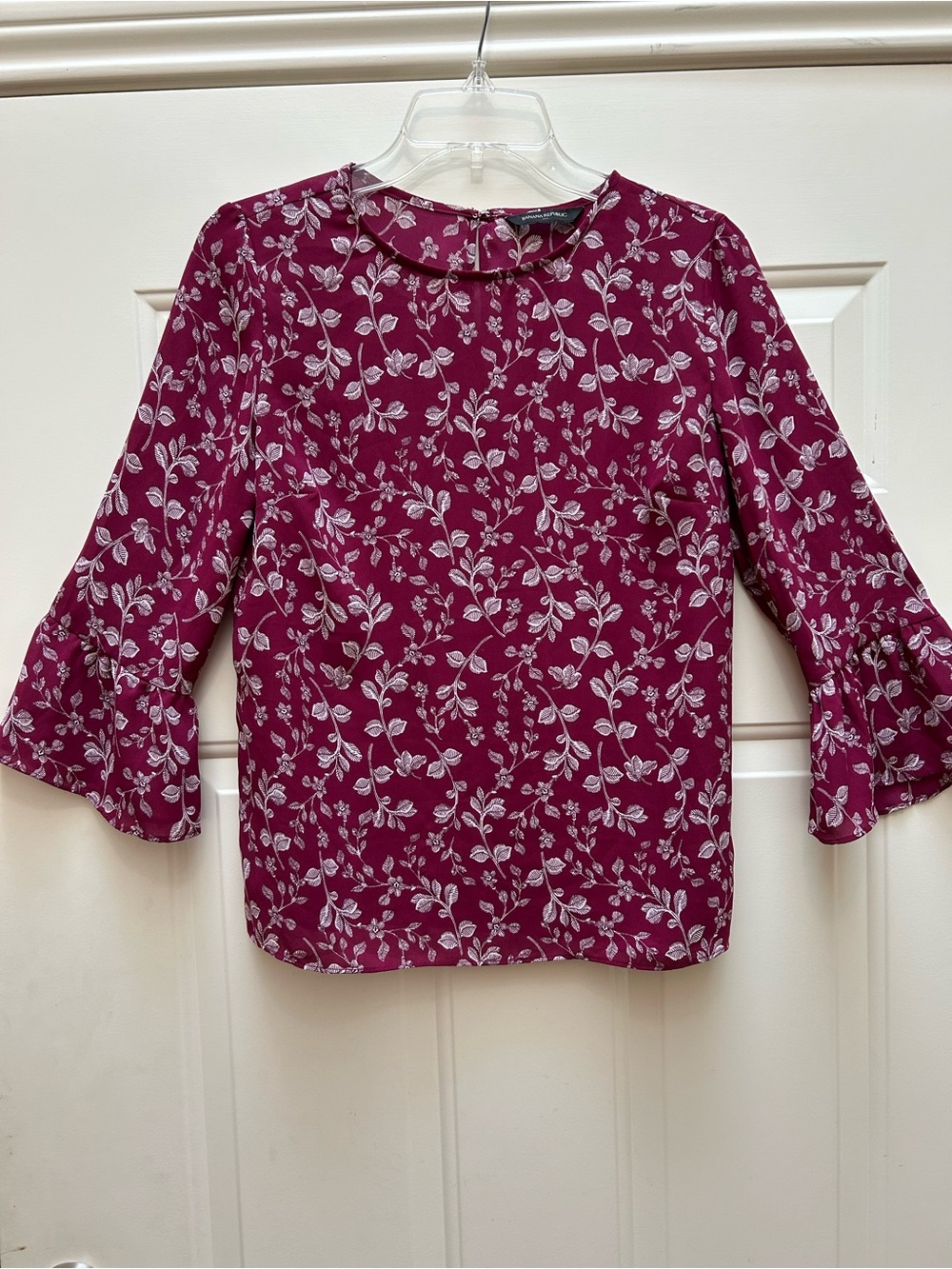 Banana Republic Burgundy Floral Ruffle-Sleeve Blouse